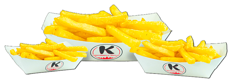 Fries in three K trays: small, medium and large