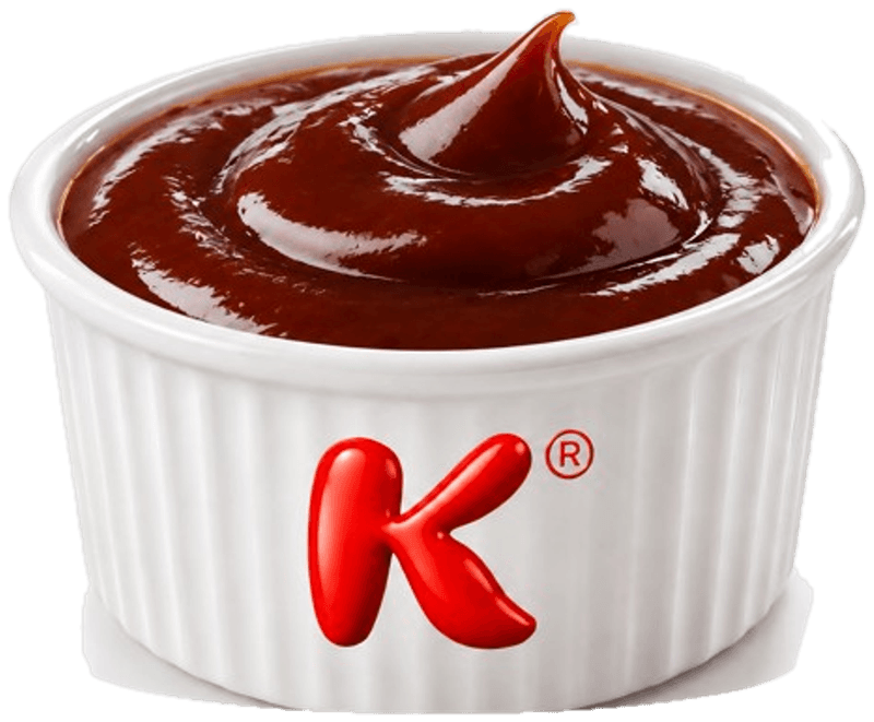 Salsa BBQ: salsa scura e lucida nella ciotolina bianca con la K rossa