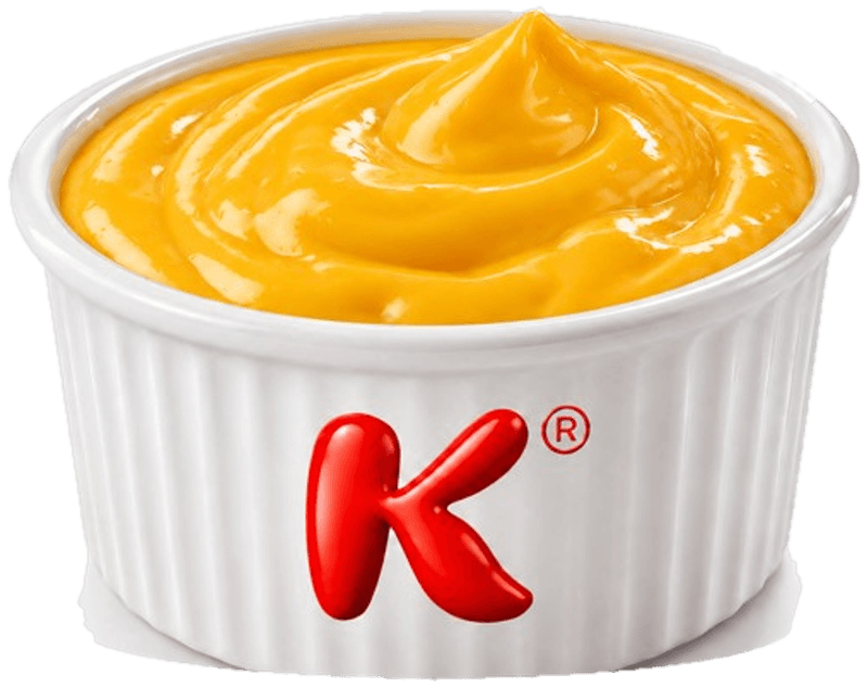 Salsa Cheese: salsa al formaggio dorata nella ciotolina bianca con la K rossa