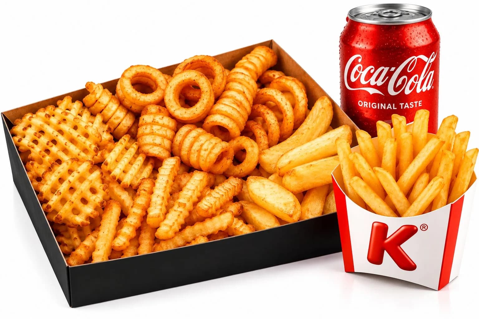 Mixed Fried Selection as a meal, with French fries and a drink