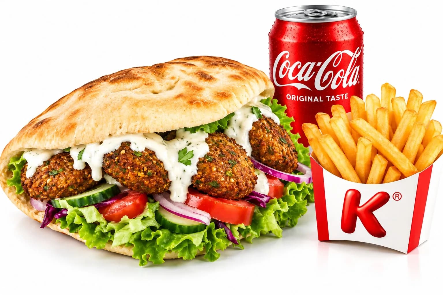Panino Falafel in formato Menu, con patatine fritte e bibita