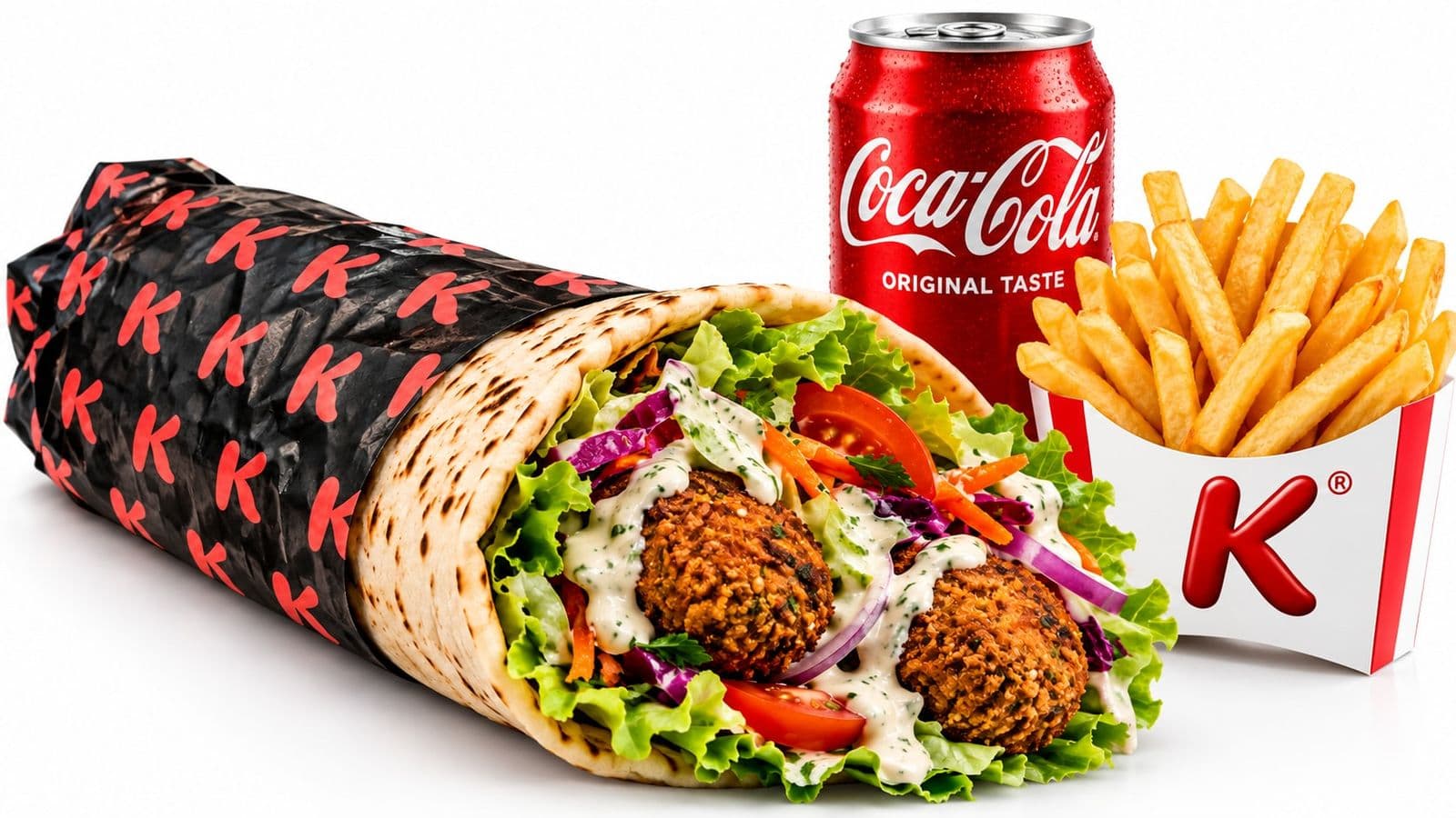 Pita Falafel in formato Menu, con patatine fritte e bibita